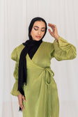 Balloon Sleeve Wrap Dress - Green