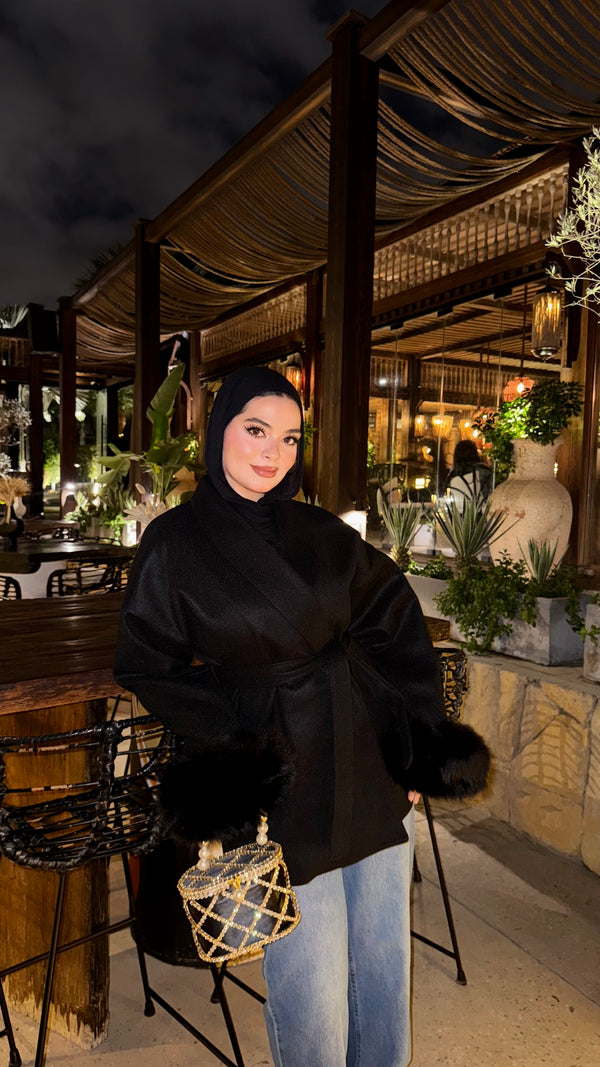 Fur Cuff Wrap Coat