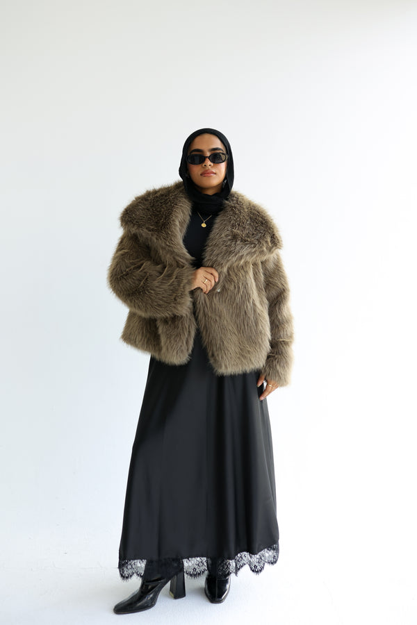 Brown Olive fur jacket